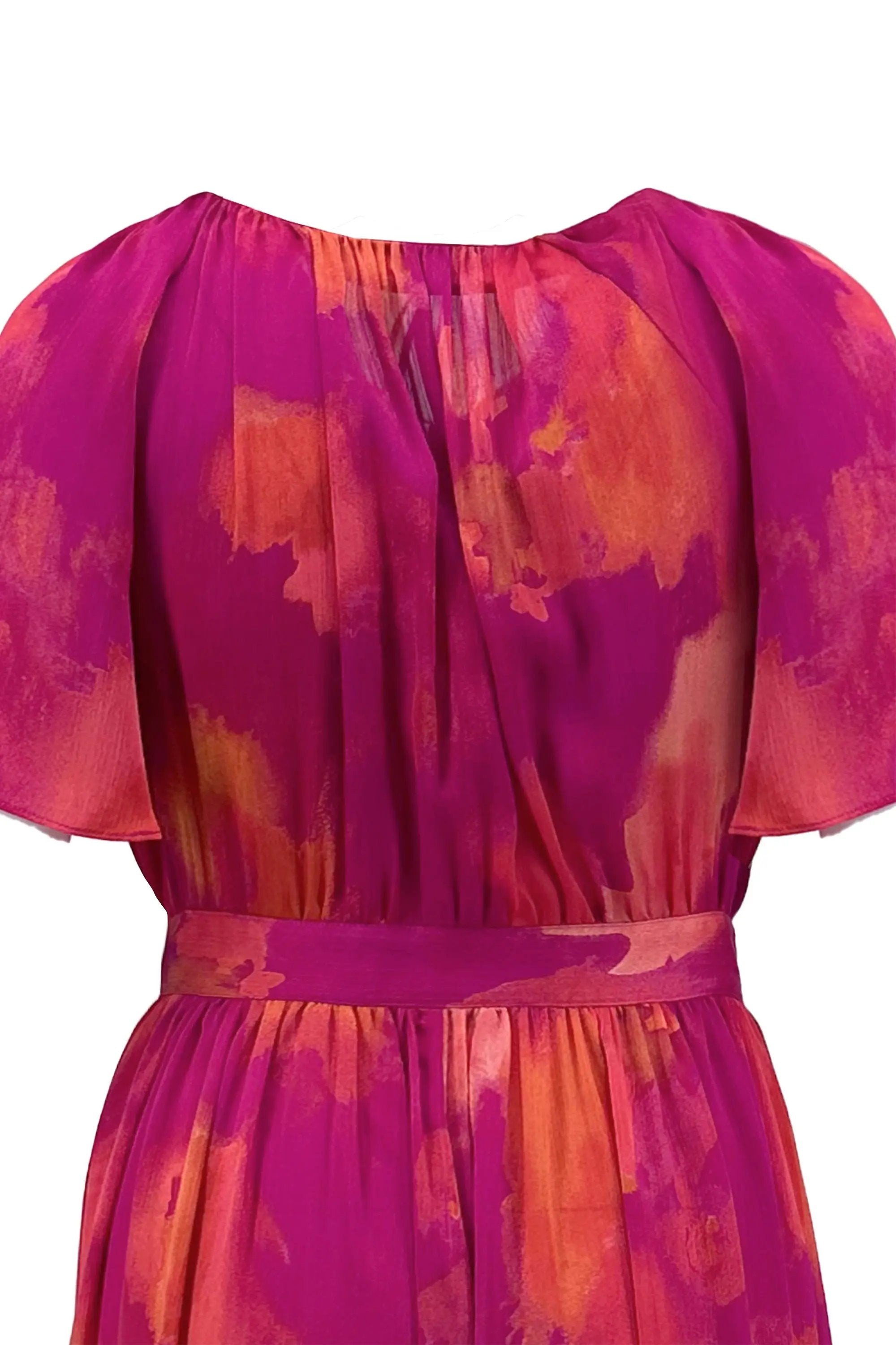 Ladies' Elegant Summer Waist Cinching Tie-dye Long Dress ULA